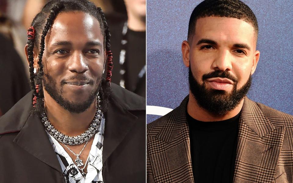 Rappers Kendrick Lamar, left, and Drake are embrolied in a 'feud'