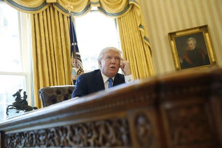 U.S. President Donald Trump is interviewed by Reuters in the Oval Office at the White House in Washington, U.S., February 23, 2017. REUTERS/Jonathan Ernst