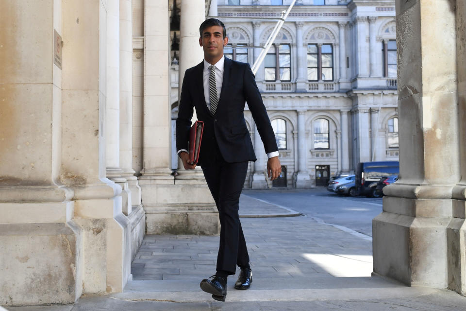 Britain's Chancellor of the Exchequer Rishi Sunak arrives at the Foreign and Commonwealth Office (FCO), ahead of a cabinet meeting to be held at the FCO, for the first time since the COVID-19 lockdown in London, Britain July 21, 2020. Stefan Rousseau/Pool via REUTERS