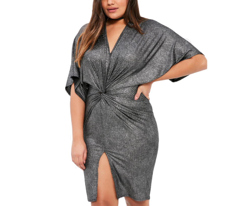 Missguided Silver Metallic Ribbed Knot Dress