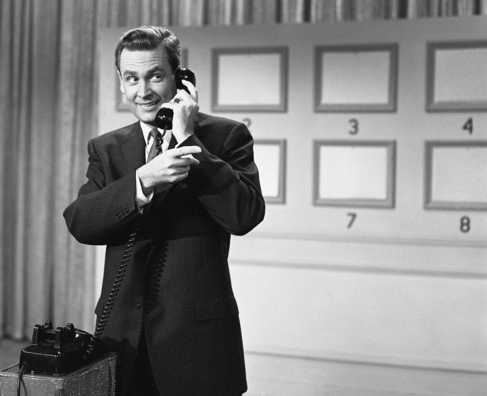 PHOTO: This 1958 photo released by NBC shows Bob Barker, host of the game show 'Truth or Consequences.' On Jan. 22, 1957, the game show 'Truth or Consequences,' became the first program prerecorded on videotape for subsequent airing in all time zones. (Gerald Smith/NBC/NBCU Photo Bank via AP)