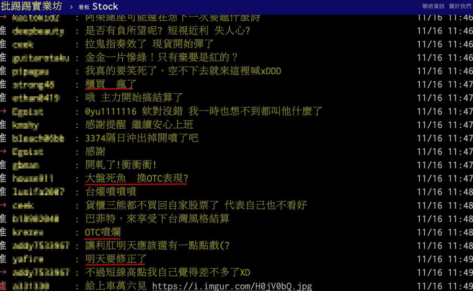 大盤今日在平盤震盪，OTC漲勢相對明顯，成為網友熱議話題（圖／翻攝自PTT）