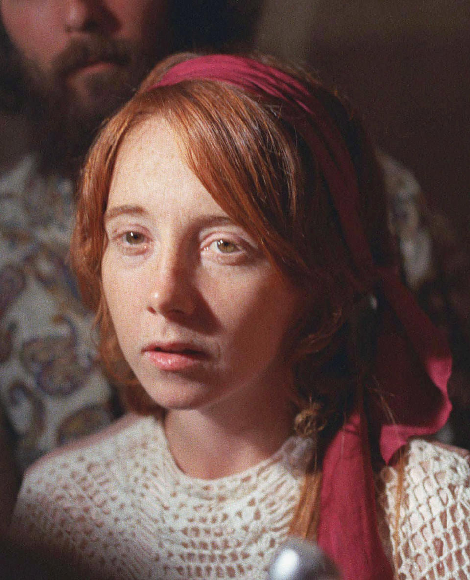 <p>Lynette "Squeaky" Fromme, a member of the "Manson family," is shown at a pre-trial hearing in L.A. in 1970.</p>