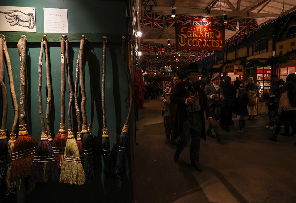 best christmas markets around the world, CALIFORNIA, USA - NOVEMBER 19: Great Dickens Christmas Fair opens its doors to visitors at the historic Cow Palace in south of San Francisco, in town of Brisbane, California, United States on November 19, 2022. The Great Dickens Christmas Fair is a one-of-a-kind immersive adventure into Victorian London, an elaborate holiday party with hundreds of costumed players performing and interacting with patrons in over 140,000 square feet of theatrically-lit music halls, pubs, dance floors, and festive shops. (Photo by Tayfun Coskun/Anadolu Agency via Getty Images)