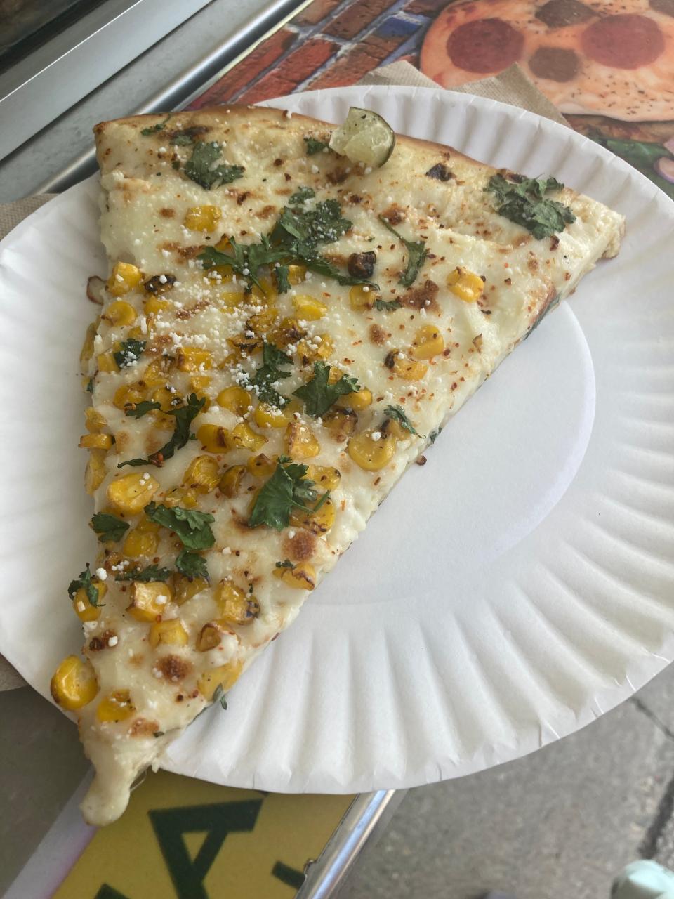 The Street Corn Pizza is a soft, chewy slice with perfectly roasted corn. But it feels a little more like bread than pizza.