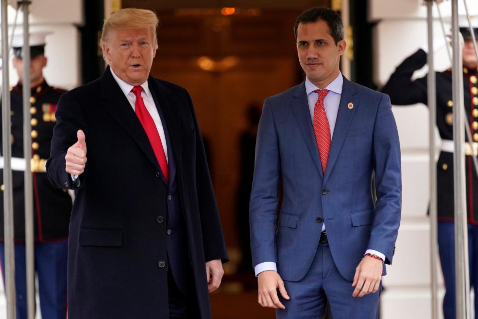 President Donald Trump welcomes Venezuelan opposition leader Juan Guaido to the White House, Wednesday, Feb. 5, 2020, in Washington.