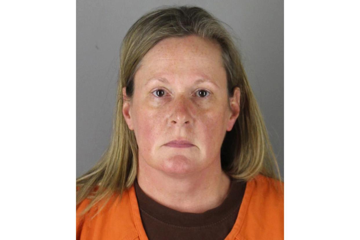 This file booking photo provided by the Hennepin County, Minn., Sheriff shows Kim Potter, a former Brooklyn Center, Minn., police officer. Potter faces a pretrial hearing Monday, May 17, 2021, for charges of manslaughter in Daunte Wright's death during a traffic stop April 11 in Brooklyn Center.