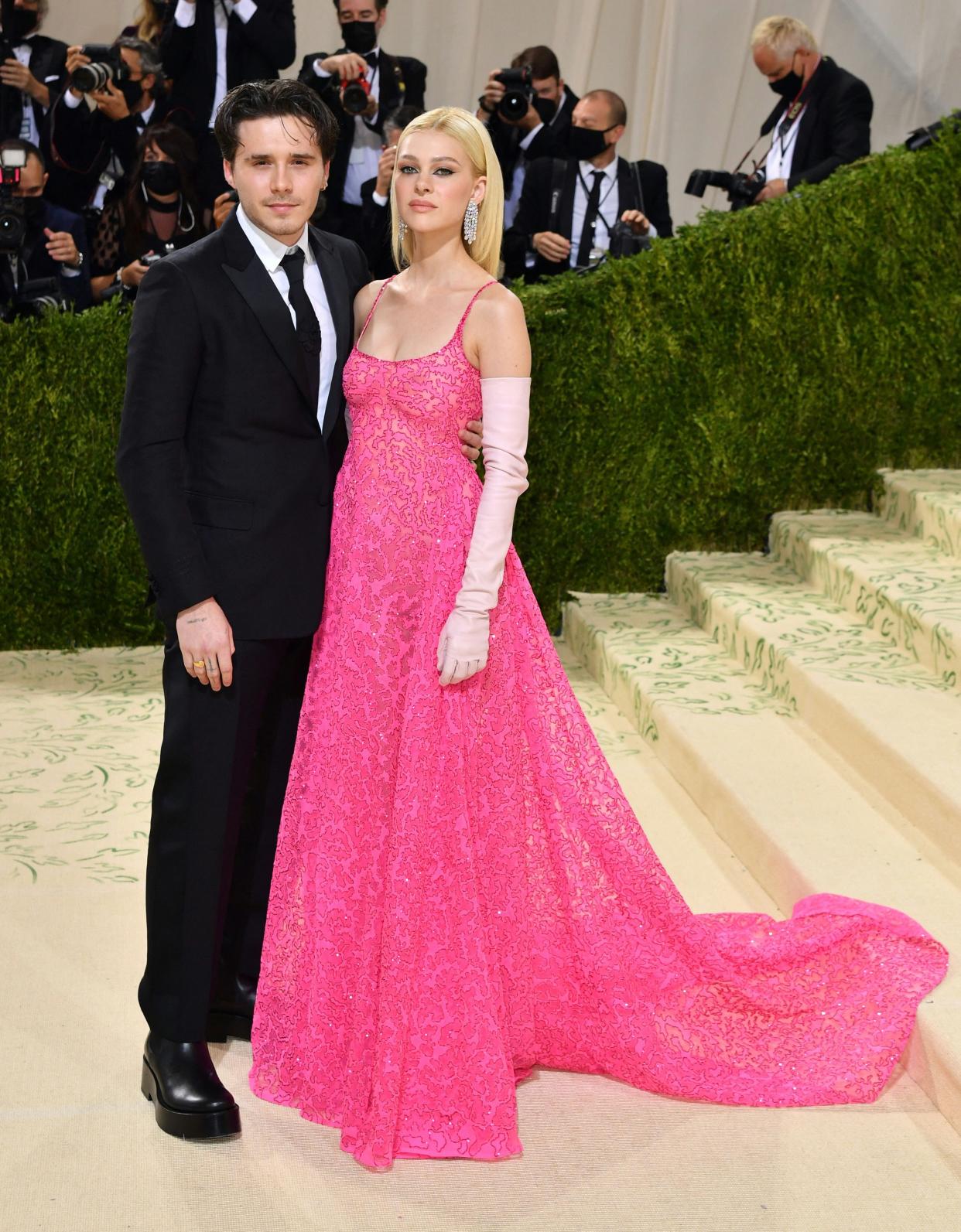 Brooklyn Beckham and Nicola Peltz arrive for the 2021 Met Gala at the Metropolitan Museum of Art on Sept. 13, 2021 in New York.