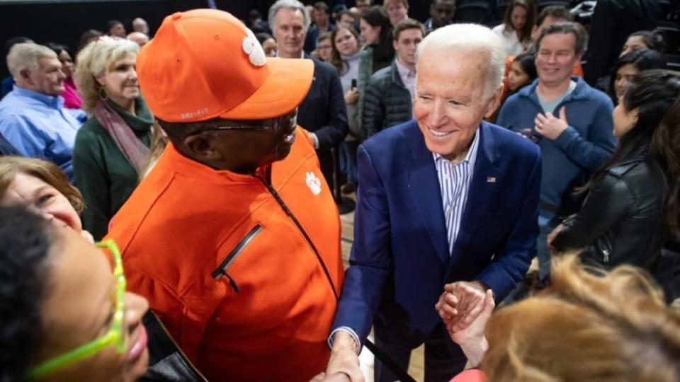 President Joe Biden shakes hands with supporters in Spartanburg, South Carolina, in February 2020, when the former vice president was the Democratic candidate for president. The state was a turning point for his campaign and will be the first to vote in the Democratic primary for the 2024 election, a race Biden officially entered Tuesday. (Photo: Sean Rayford/Getty Images)