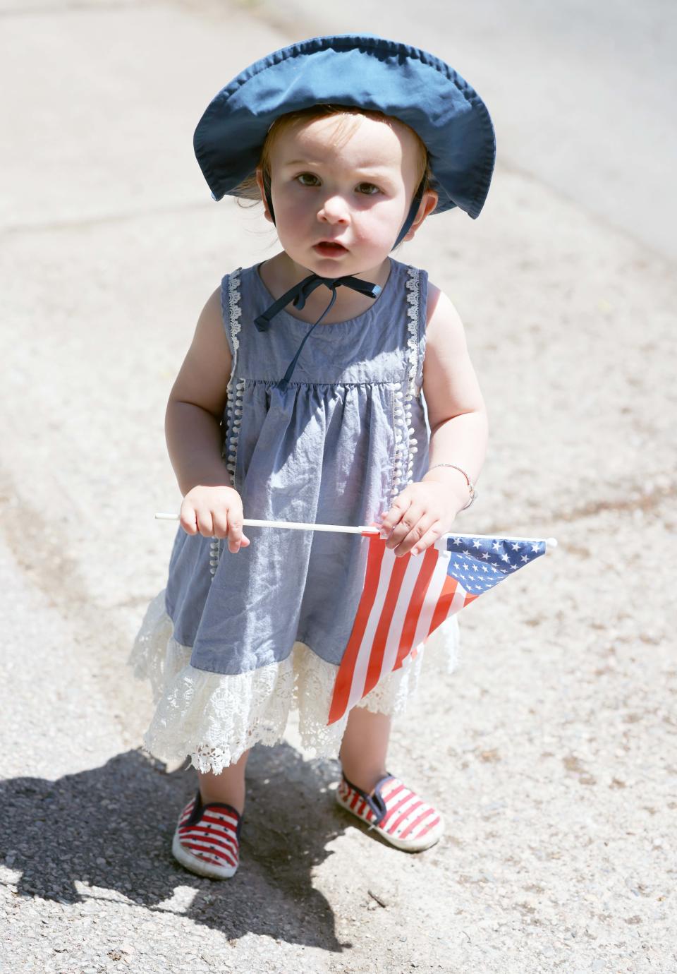 Noelle Jean, 14 months, shows her patriotic spirit at the Easton Memorial Day parade on Monday, May 30, 2022.