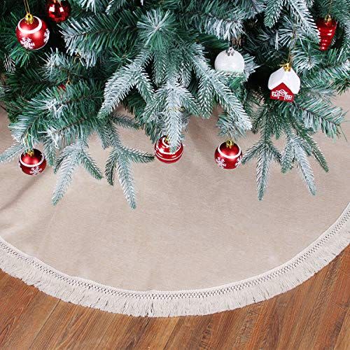 10) Linen and Tassel Christmas Tree Skirt