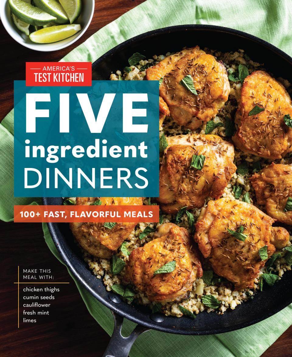 "Five-Ingredient Dinners" is a cookbook made for those who want to serve delicious meals with little fuss.