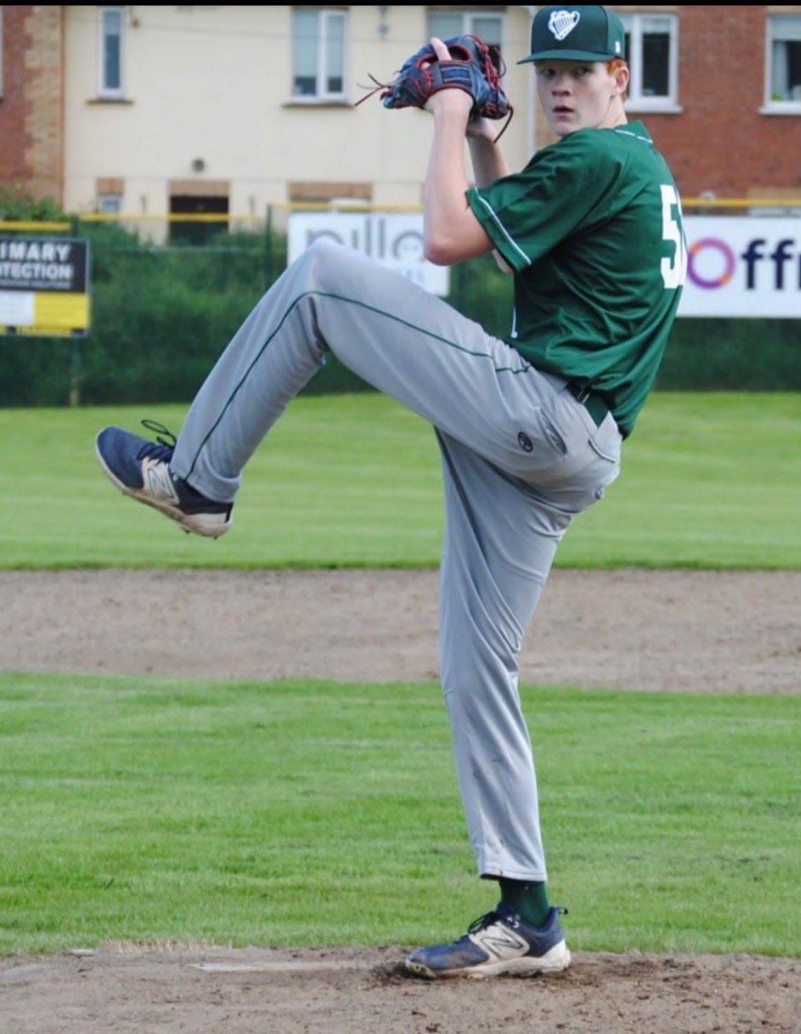 Doylestown resident Damian Frayne makes his pitch for the U18 Ireland National Team against Poland in the European Qualifying Championships last July 27 in Ashbourne, Ireland.