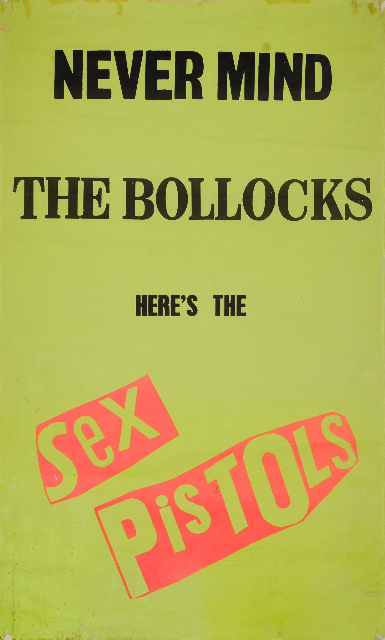 Jamie Reid’s Never Mind The Bollocks promotional poster, previously owned by Sid Vicious (Sotheby’s/PA)