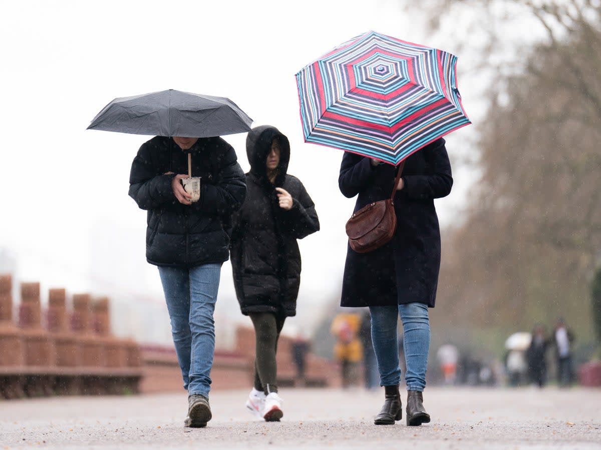 People brave the rainy conditions in Battersea Park, London, on Easter on Monday (PA)
