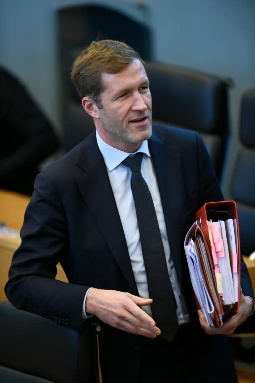 Wallonia chief Paul Magnette leaves the regional parliament in Namur, on October 28, 2016