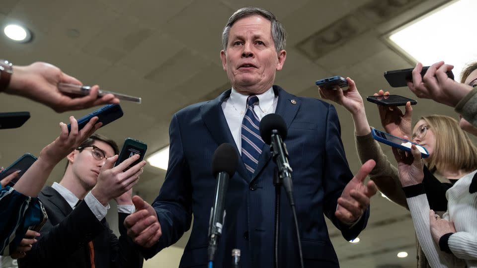 Sen. Steve Daines speaks to reporters at the U.S. Capitol February 9, 2023 in Washington, DC. - Drew Angerer/Getty Images