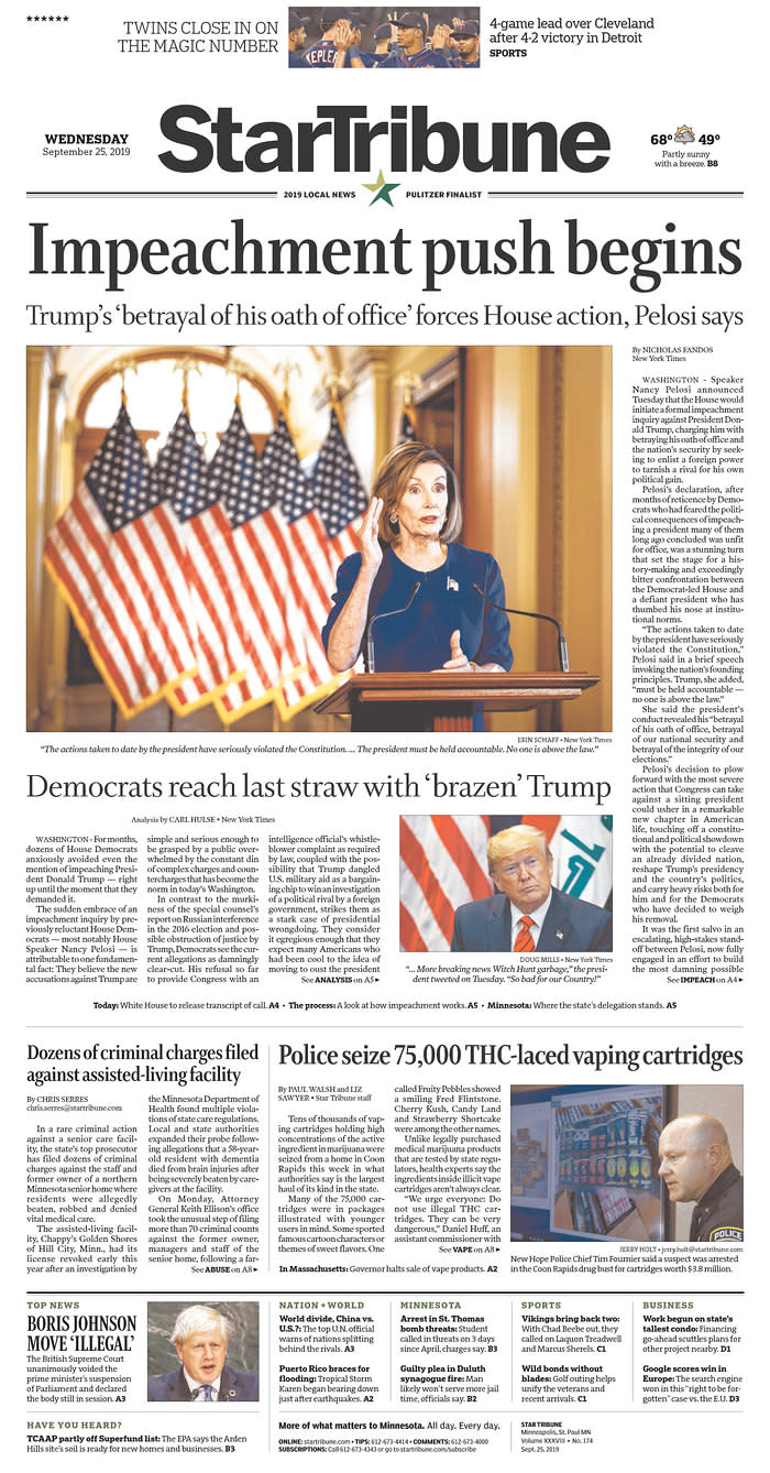 Impeachment push begins Star Tribune Published in Minneapolis, Minn. USA. (newseum.org)
