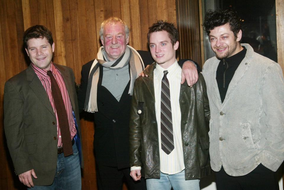 Actors Sean Astin, Bernard Hill, Elijah Wood and Andy Serkis attend a Film Society of Lincoln Center special screening of ‘The Lord Of The Rings’ trilogy in New York City in 2004 (Getty)