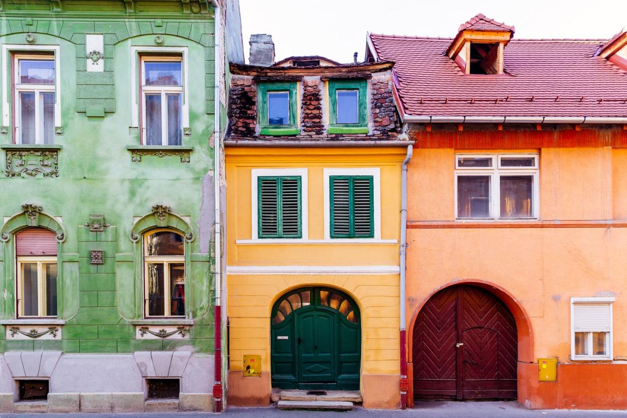 multicolored vibrant houses in sibiu old town, transylvania, romania