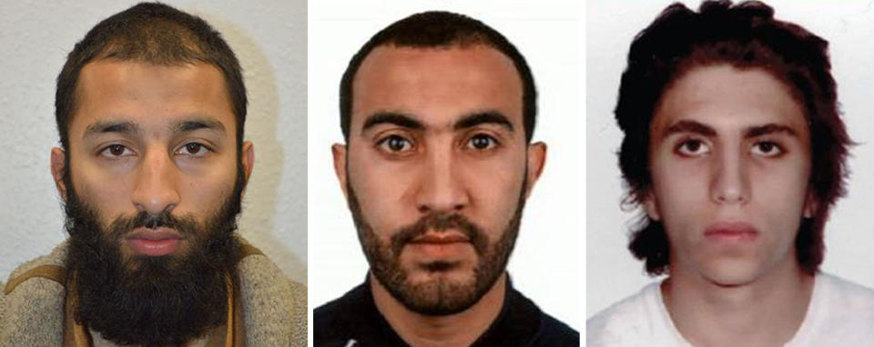 The London Bridge terrorists (left to right) Khuram Shazad Butt, Rachid Redouane and Youssef Zaghba. An inquest into the deaths of eight people killed in the London Bridge and Borough Market terror attack is under way at the Old Bailey, London.