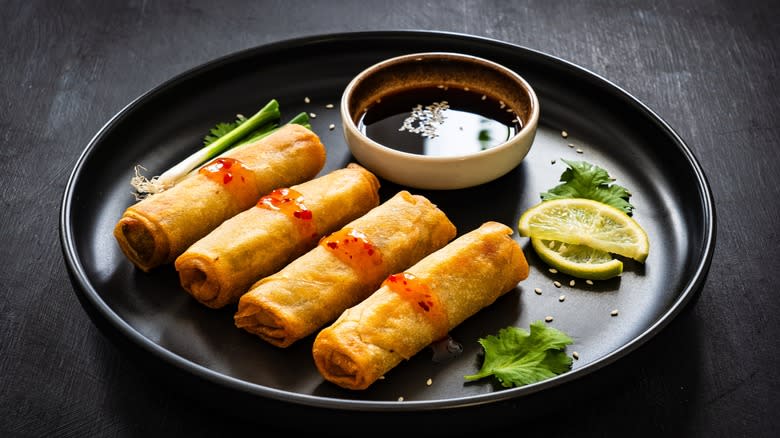 spring rolls with soy dipping sauce