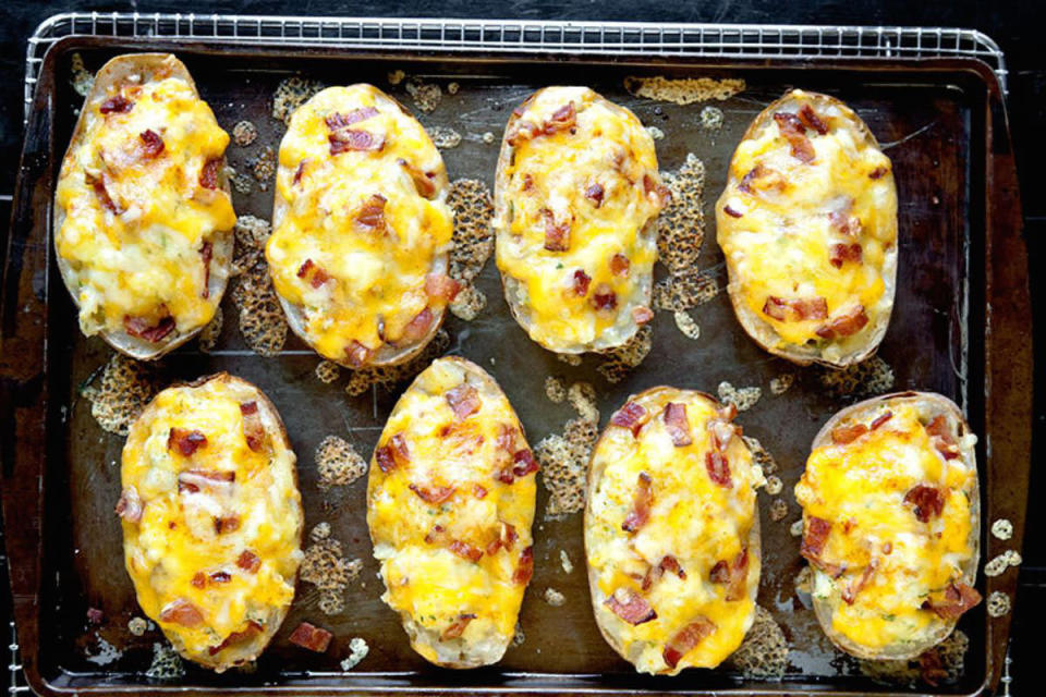<p>Crispy potato skins are filled with a soft whipped potato mix and topped with cheddar cheese, bacon, and sour cream that’s then baked into a golden bubbly work of art. <b><a href="https://www.yahoo.com/food/ultimate-twice-baked-potatoes-69589434834.html" data-ylk="slk:Get the recipe here;outcm:mb_qualified_link;_E:mb_qualified_link;ct:story;" class="link rapid-noclick-resp yahoo-link">Get the recipe here</a>. </b><i>(Photo: Saveur)</i></p>
