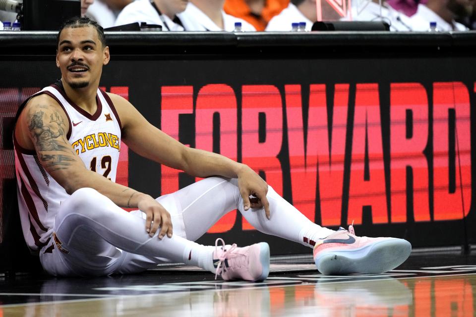 Iowa State's Robert Jones waits to enter the game during the second half of Thursday's victory over Kansas State in the Big 12 Tournament. Jones led the Cyclones with 18 points.