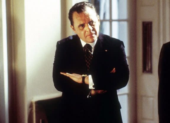 Tricky Dick gets the Oliver Stone treatment is this 1995 biography. Hopkins may not look a lot like Nixon, but he nails the president's cold and calculating mannerisms.