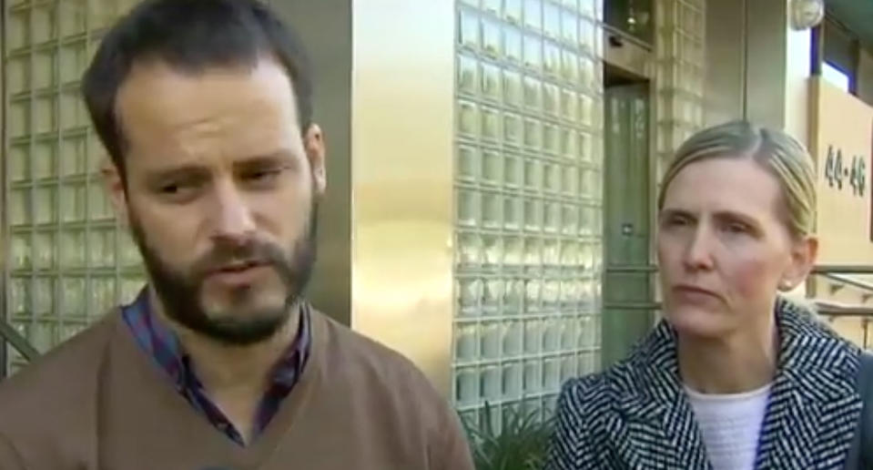 Aidan’s father Lucas and mum Gillian outside the inquest. Source: 7 News