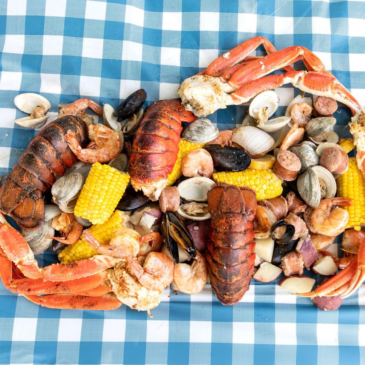 A seafood boil with lobster from Cape Fear Boil Company