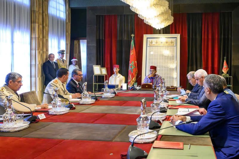 Morocco's King Mohammed VI chairs a working session at the Royal Palace in Rabat