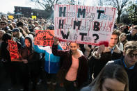 <p>Students hold signs at Georgetown University in Washington, D.C., on March 14, 2018, during a national walkout to protest gun violence. (Photo: Getty Images) </p>