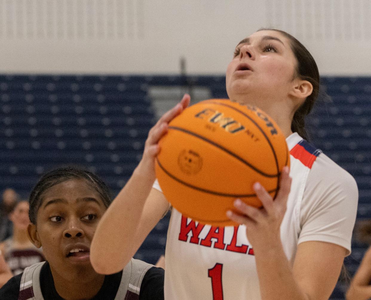 Wall Shayne Eldridge drive to the basket. Red Bank Regional Girls Basketball defeats Wall 54-51 in WOBM Christmas Classic Cervino Final on December 30, 2023 in Toms River NJ.