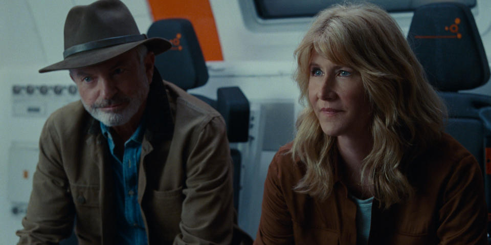 Dr. Alan Grant (Sam Neill) and Dr. Ellie Sattler (Laura Dern) in Jurassic World Dominion<span class="copyright">Universal Pictures and Amblin Entertainment</span>