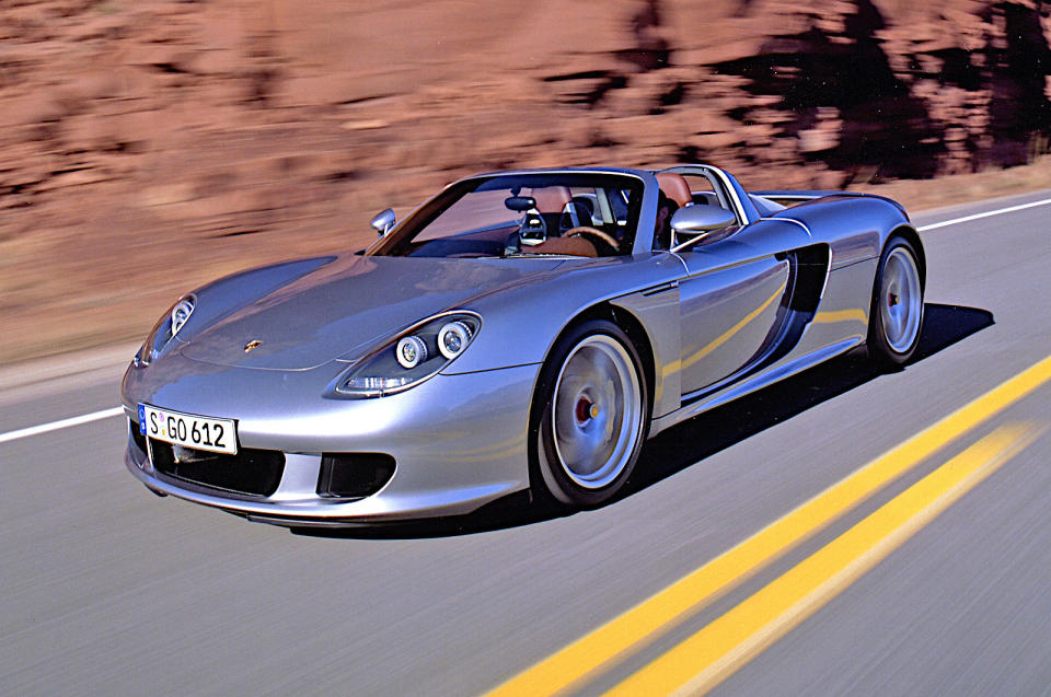 <p>The largest engine fitted to a production Porsche is also the brand’s only V10. Originally developed for motorsport, though never used for that purpose (due to a rule change), it appeared in the mid-engined, carbonfibre monocoque <strong>Carrera GT</strong> sports car manufactured from 2004 to 2006.</p><p>According to Porsche, converting the <strong>5733cc</strong> V10 for road use involved little more than paying attention to noise and emissions regulations. The standard power and torque outputs were <strong>604bhp</strong> and <strong>435lb ft</strong> without the benefit of forced induction.</p>
