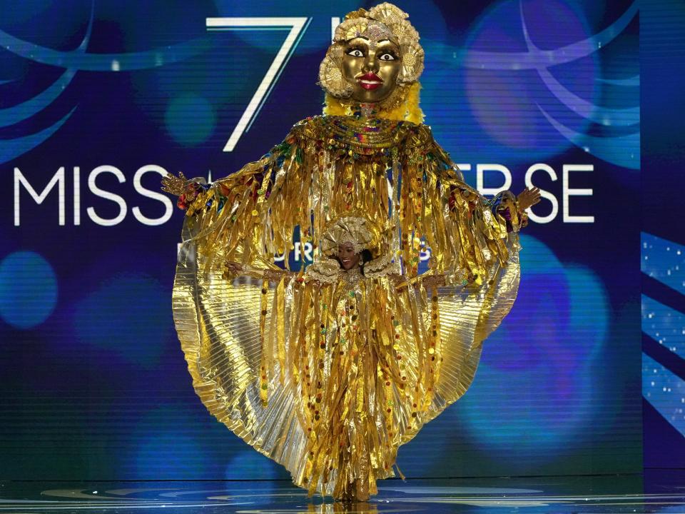 : MissTrinidad and Tobago, Tya Jane Ramey walks onstage during The 71st Miss Universe Competition National Costume Show