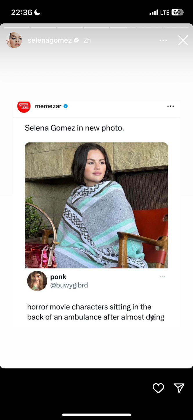 selena gomez reacting to the meme of her