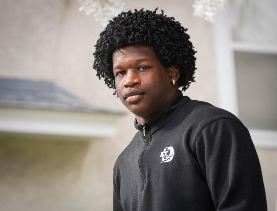 April 21, 2021; Minneapolis, Minnesota, USA.  Marcus Hunter, an 18-year-old who's written several op-eds about his experiences as a Black teenager in Minneapolis on the day after Derek Chauvin was found guilty of second-degree murder, third-degree murder and second-degree manslaughter in the death of George Floyd. Floyd died on May 25, 2020 while in police custody. A video showing Derek Chauvin kneeling on George Floyd's neck sparked world wide protests against police brutality.