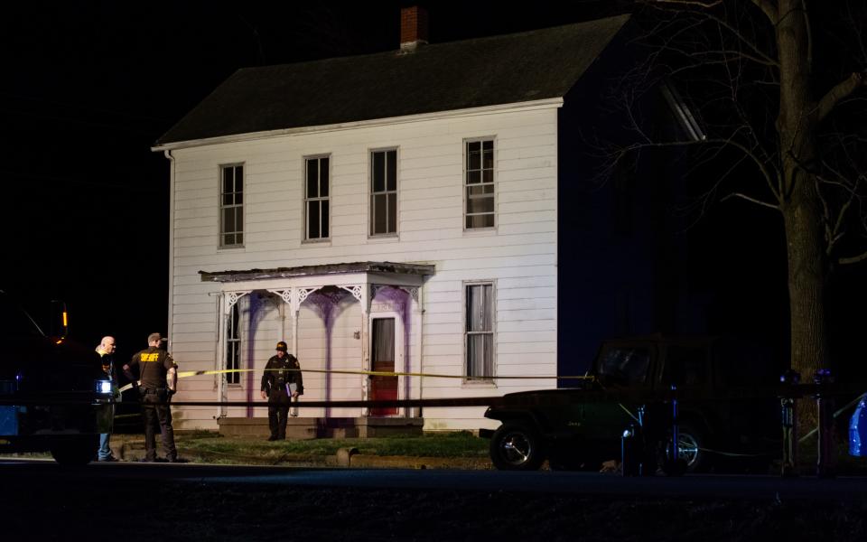 Vanderburgh County Sheriff's Office deputies investigating the scene of an apparent double shooting that left one person dead and one other injured in the 1500 block of Cypress Dale Road Monday, Feb. 27, 2023.