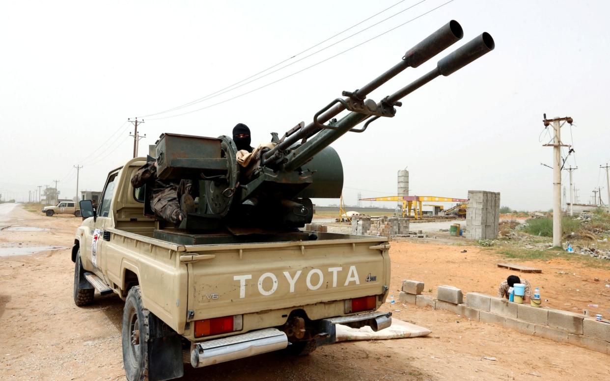 A military vehicle belonging to a pro-government militia from the city of Misrata is seen in Wadi al Rabih, south of Tripoli. - REUTERS