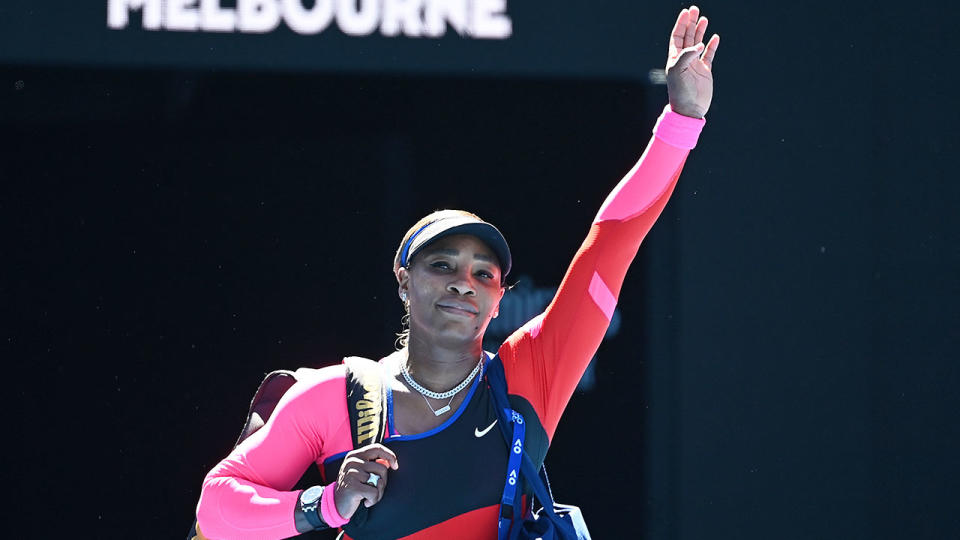 Pictured here, Serena Williams farewells fans at Melbourne Park after her semi-final loss.