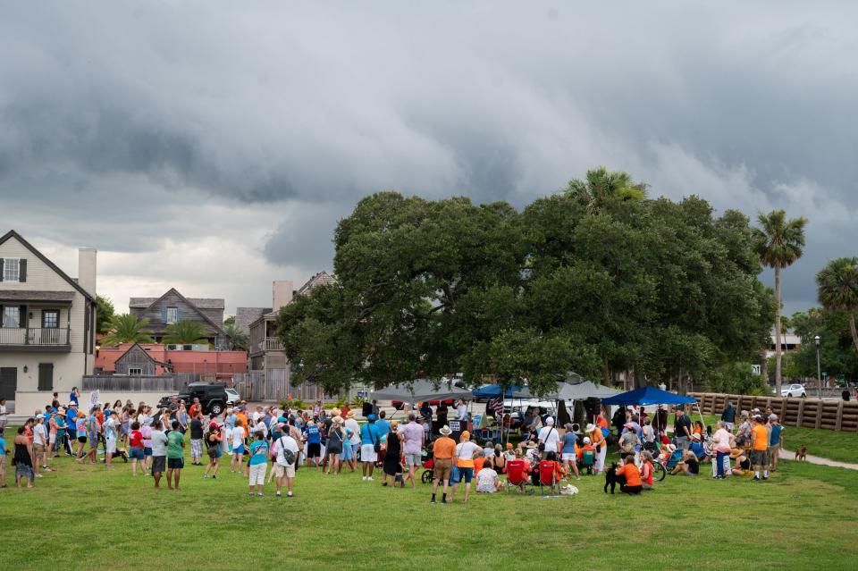 People gather on the Castillo de San Marcos' lawn in St. Augustine on Saturday, June 11, 2022, for a March for Our Lives rally, a protest against gun violence. The St. Augustine rally was one of an estimated 400 held across the county on Saturday.