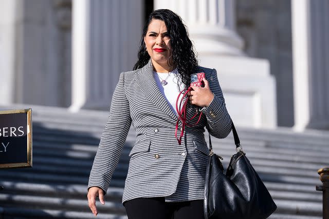 <p>Tom Williams/CQ-Roll Call, Inc via Getty</p> Rep. Mayra Flores, R-Texas, is seen outside of the U.S. Capitol during the last votes of the week on Friday, December 2, 2022.