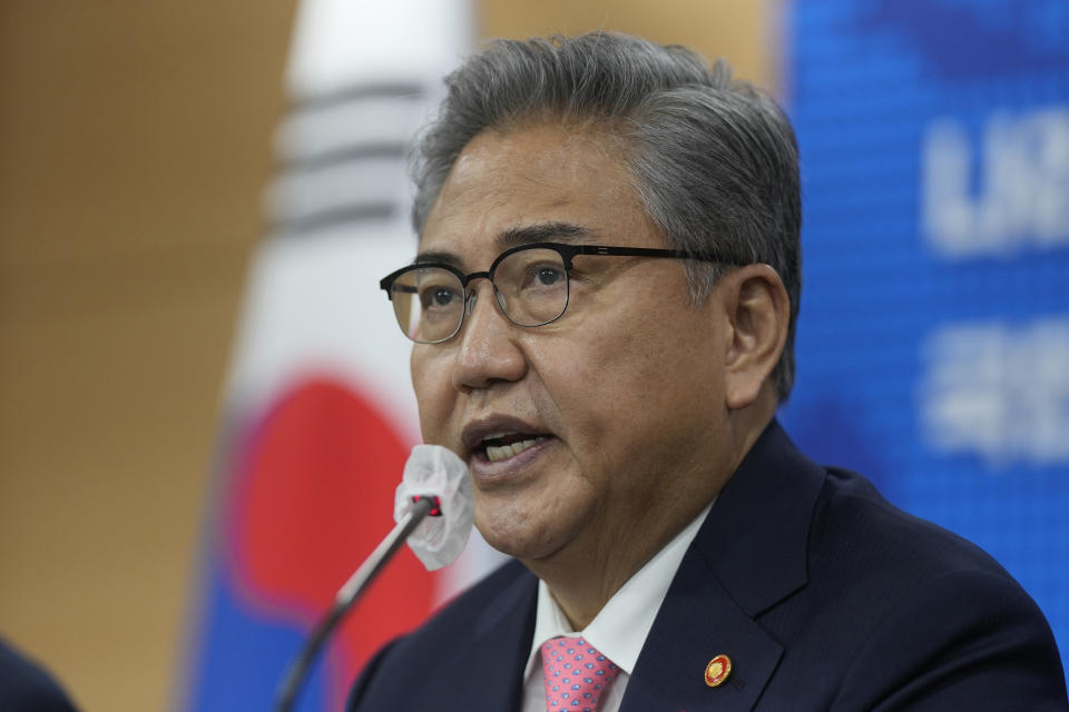 South Korean Foreign Minister Park Jin speaks during a briefing at the government complex in Seoul, South Korea, Wednesday, Jan. 11, 2023. (AP Photo/Lee Jin-man)