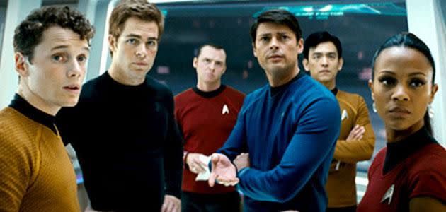 The cast of Star Trek, including the late Anton Yelchin (far left). Source: Supplied.