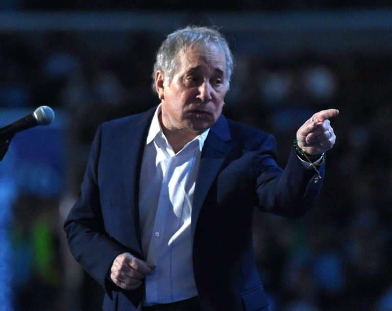 Singer Paul Simon performs at the Democratic National Convention in Philadelphia, Pennsylvania