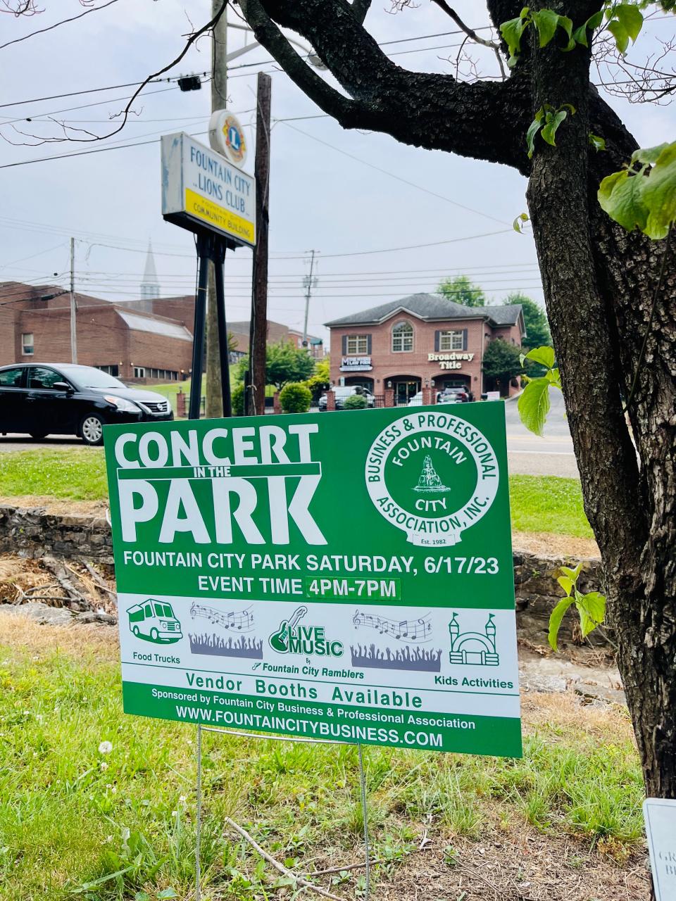 Fountain City Business and Professional Association is hosting the Concert in the Park at Fountain City Park from 4-7 p.m. June 17, 2023.