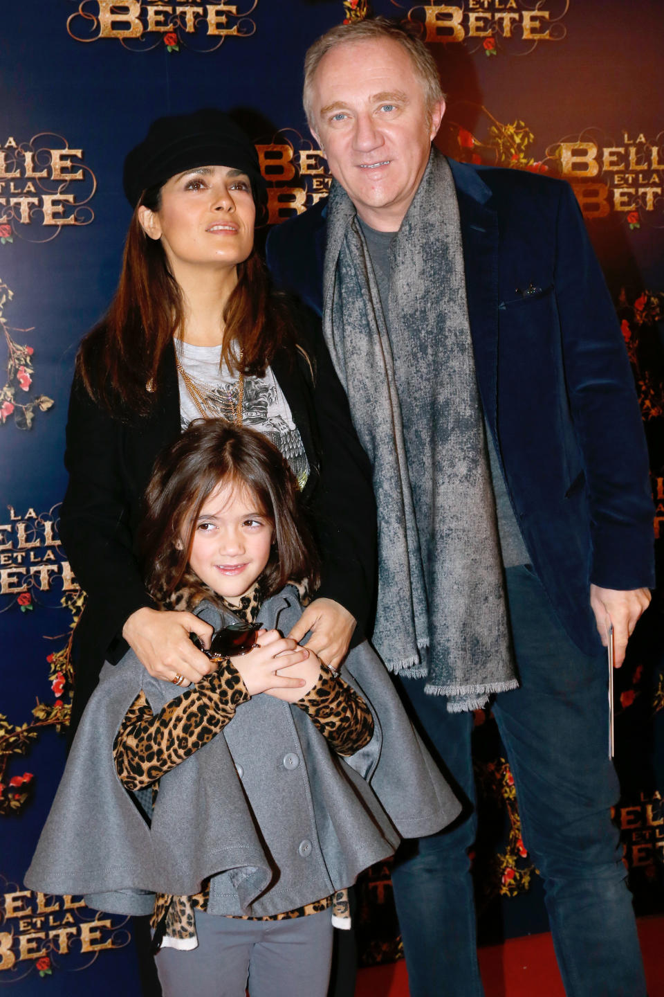 PARIS, FRANCE - FEBRUARY 09:  Francois Henri Pinault, his wife actress Salma Hayek and their daughter Valentina Paloma Pinault attend 'La Belle et la Bete' Paris Premiere. Held at Gaumont Opera on February 9, 2014 in Paris, France.  (Photo by Bertrand Rindoff Petroff/Getty Images)