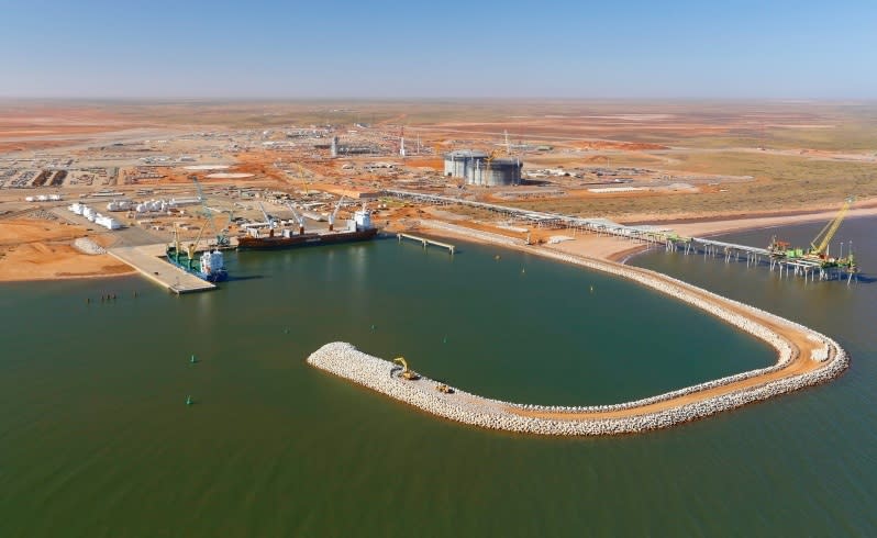 The materials offloading facility breakwater at Wheatstone. Picture: Chevron.